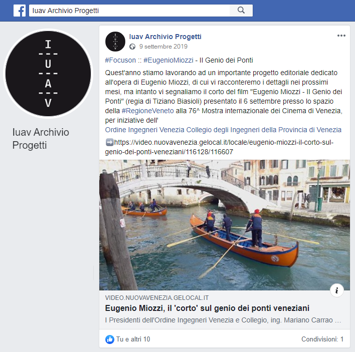 014 09.09.2019 IUAV Archivio Progetti - Post Facebook  ing. Eugenio Miozzi film mostra del cinema - Ordine INgegneri Venezia.png